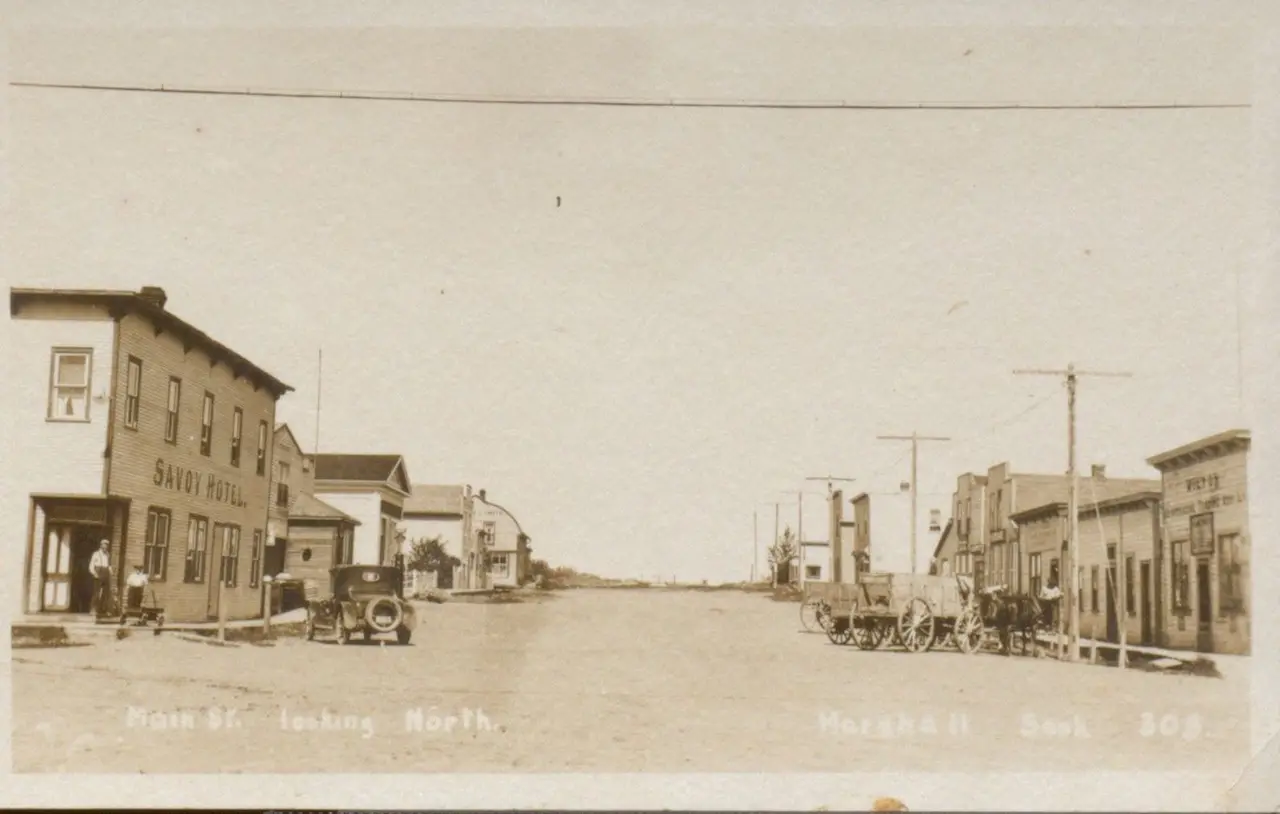 Main Street looking north, Marshall, about 1920